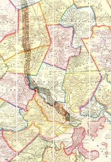 An 1852 map of Greater Boston highlighting the regional rail lines and course of Middlesex Canal; Cambridge is near the bottom of the map highlighted in yellow, and West Cambridge, which is present-day Arlington, Massachusetts, highlighted in pink 1852 Middlesex Canal (Massachusetts) map.jpg