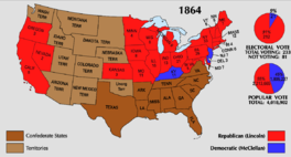 =Map of the U.S. showing Lincoln winning all the Union states except for Kentucky, New Jersey, and Delaware. The Southern states are not included.
