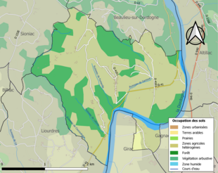 Barevná mapa znázorňující využití půdy.