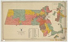 Map of Massachusetts state senate districts apportioned in 1916 1916 Massachusetts state senate district map.jpg