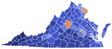 Popular vote share by county and independent city
Trump
40-50%
50-60%
60-70%
70-80%
80-90%
>90%
Haley
50-60%
60-70%
70-80% 2024 Virginia Republican Presidential Primary election by county.svg