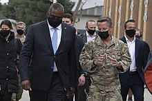 Austin with NATO's Resolute Support Mission commander Austin S. Miller in Kabul, Afghanistan, March 21, 2021 210321-D-BN624-1081 (51058752833).jpg