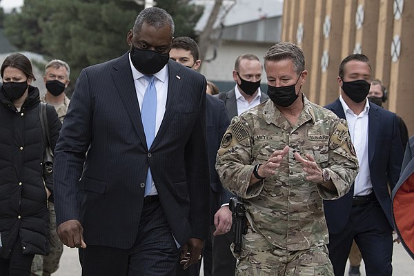 Gen. Miller alongside Secretary of Defense Lloyd Austin in Afghanistan, March 2021.