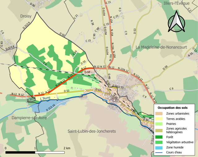 Carte en couleurs présentant l'occupation des sols.