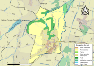 Barevná mapa znázorňující využití půdy.