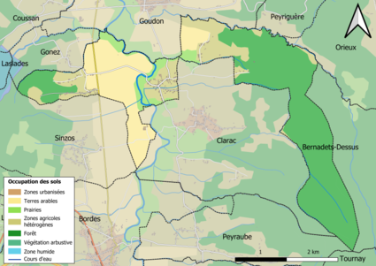 Barevná mapa znázorňující využití půdy.