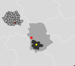 Položaj Buftee u Rumunjskoj, žuta zvjezdica označava Bukurešt, a crvena točka Bufteu