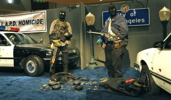 The weapons and clothing used by Phillips and Mătăsăreanu pictured in 2011 at the Los Angeles Police Museum