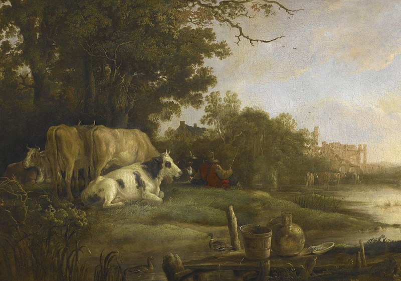 File:Aelbert Cuyp (Dordrecht 1620-Dordrecht 1691) - Cows in a Pasture beside a River before the Ruins of the Abbey of Rijnsburg - RCIN 405351 - Royal Collection.jpg