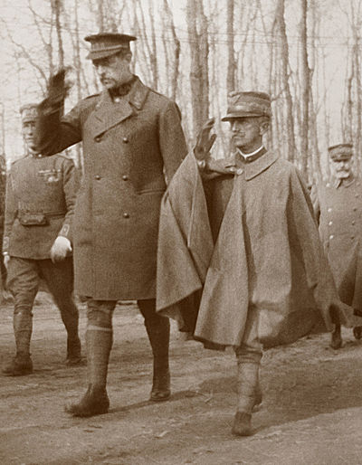 King Victor Emmanuel III (right) with King Albert I of the Belgians (left). This photograph shows Victor Emmanuel's small physical stature.