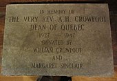 Photograph of the Alfred Henchman Crowfoot Memorial Stone, Cathedral of the Holy Trinity, Quebec City, Quebec, Canada