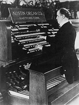 An Austin Organ played by C. Walter Wallace, blind organist inside auditorium at the Sesquicentennial International Exposition, Philadelphia, 1926 An Austin Organ played by C. Walter Wallace, blind organist inside auditorium at Sesquicentennial International Exposition, Philadelphia, 1926 - Photo by Bain News Service. LCCN90714720 (cropped).jpg