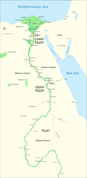Map of Lower and Upper Egypt (7th century BC) Ancient Egypt map-en.svg