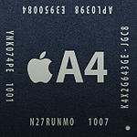 image d'un microprocesseur A4 avec le logo Apple