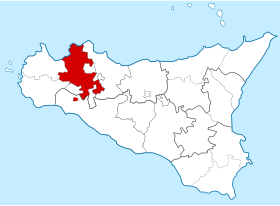 Región eclesiástica de Sicilia con la Arquidiócesis de Monreale en rojo