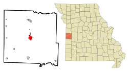 Location within Bates County and Missouri