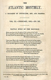 In February 1862, The Atlantic was first to publish the "Battle Hymn of the Republic". Battle Hymn of the Republic.jpg