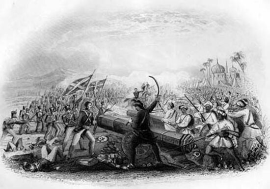 Battle of Assaye, 1st Battalion 8th Regiment of Native Infantry charge at the cannon, led by Captain Hugh Macintosh