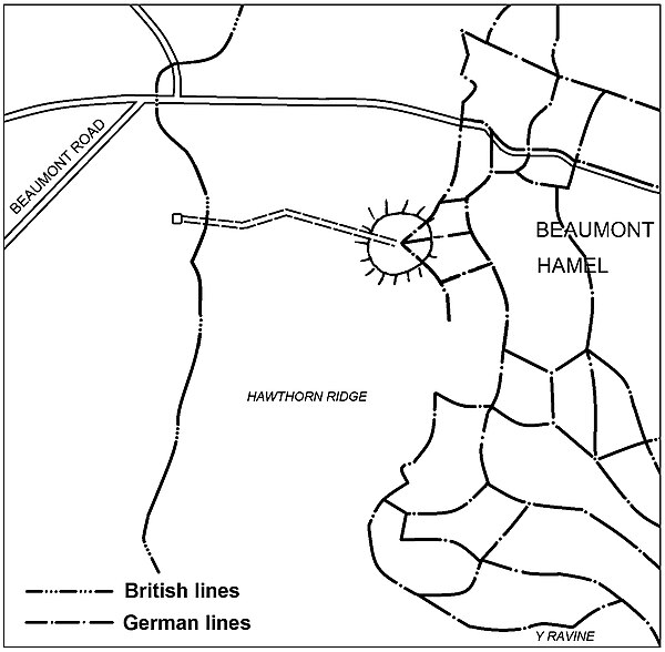 Plan of the H3 mine placed beneath the Hawthorn Ridge Redoubt