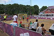 Deutsch: Beachhandball bei den Olympischen Jugendspielen 2018; Tag 7, 13. Oktober 2018; Jungen, Finale – Portugal-Spanien 1:2 English: Beach handball at the 2018 Summer Youth Olympics at 13 October 2018 – Boys Gold Medal Match – Portugal-Spain 1:2