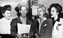 The Andrews Sisters performing with Bing Crosby on October 30, 1943