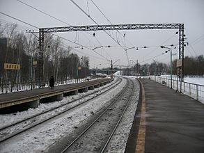 Вид в сторону станции Красный Строитель. На заднем плане МКАД.