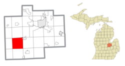 Lage im Saginaw County (rot) und einem verwalteten Teil des Dorfes St. Charles (pink)