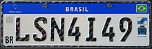 Brazilian vehicle registration plate in Mercosur standard format with international code BR Brazilian vehicle license plate (2018-).jpg