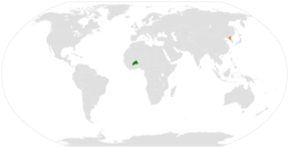 Mappa che indica l'ubicazione di Burkina Faso e Corea del Nord