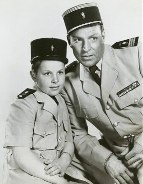 Buster Crabbe with real life son Cullen on Captain Gallant of the Foreign Legion, ca. 1955