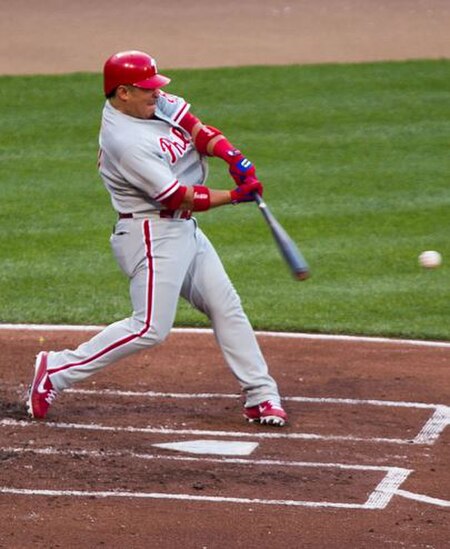 Ruiz hitting in a game against the Baltimore Orioles on June 8, 2012