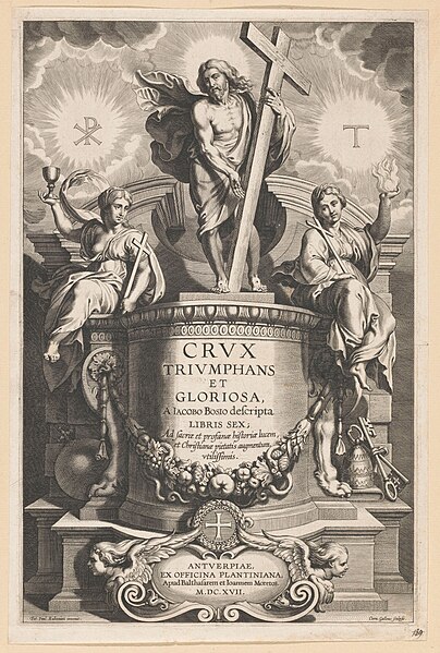 File:Christus, Geloof en Liefde zittend op een graftombe Titelpagina voor G. Bosio, Crux triumphans et gloriosa, Antwerpen 1617, RP-P-OB-6958.jpg