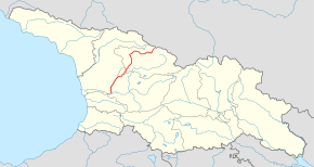 Gürcistan haritasında Tshenistskali Nehri (kırmızı ile gösterilmiş).