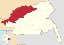 Location of Barranco Minas in the Guainía Department of Colombia. It is located at 3° 29' North, ۶۹° 48' West.