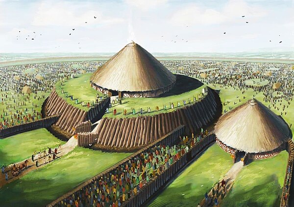 Conjectural reconstruction of Rathcroghan Mound in the late Iron Age, by JG O'Donoghue. Image courtesy of Rathcroghan Visitor Centre