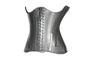 Open Bust Bondage Corset (What you see is a serious heavy duty, leather, leather lined, steel boned bondage corset with half cups cut under the bust allowing access to the breasts and nipples. This is definately not a 'dressing for pleasure item'. Primarily designed for BDSM posture training and due to it's severity, it is impossible to sit comfortably or even move freely when fully tightened.)