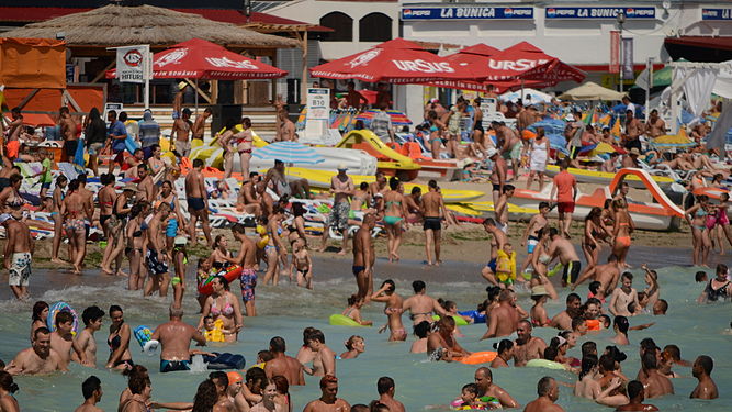 Crowded beach at Costinești, Romania