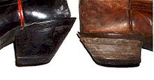 Comparison of the "cowboy" heel and the lower "walking" heel. Both designs are angled slightly, different from the squared-off "roper" heel Cowboyboot heals buckaroo-.jpg