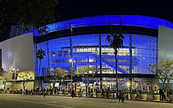 The Crypto.com Arena in Los Angeles is the current home of the Grammy Awards and has hosted twenty-one times. Crypto.com Arena 2022.jpg