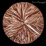 A copper disc (99.95% pure) made by continuous casting; etched to reveal crystallites Cu-Scheibe.JPG