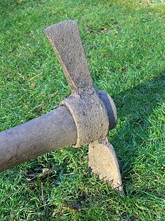 Mattock Adze-like hand tool for chopping, digging, and prying especially for planting in hard ground