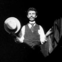 William Kennedy Dickson in 1891, later the founder of the Biograph Company, while working for Thomas A. Edison, prior to the formation of Dickson's own film studio Dickson greeting.jpg