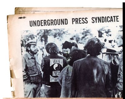 Thorne Dreyer (far left) at first underground newspaper gathering, Stinson Beach, California, March 1967.