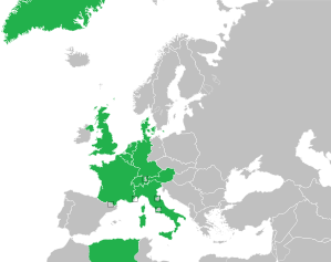 Mapa coloreado dos países de Europa