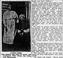When interviewed in 1913 by Myra Williams Jarrell for the Topeka Star, Emily Ford and Mary Shawn of Burlingame, Kansas, recalled an instance of family separation in American slavery due to the slave trade Emily Ford and Mary Shaw, Burlingame, Kansas, 1913.jpg