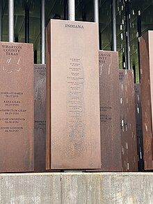 Equal Justice Initiative Marker naming racial terror lynching victims and the date of their deaths from Indiana Equal Justice Initiative Marker for Indiana.jpg