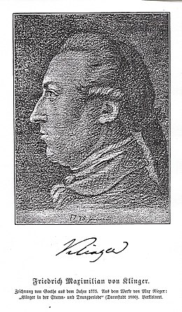 Friedrich Maximilian Klinger nach einer Kreidezeichnung von Johann Wolfgang von Goethe (Quelle: Wikimedia)