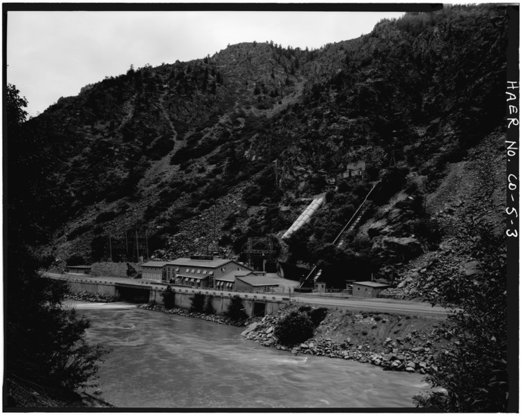 File:GENERAL VIEW OF SHOSHONE HYDROELECTRIC PLANT, VIEW TO THE NORTHWEST. - Shoshone Hydroelectric Plant Complex, 60111 U.S. Highway 6, Glenwood Springs, Garfield County, CO HAER COLO,23-GLENS.V,1-3.tif