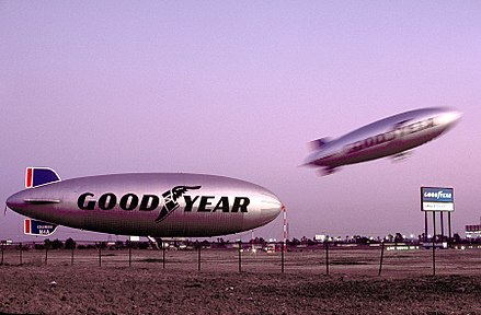 Goodyear Blimps Columbia and America, seen in 1984: Both blimps were separately used in the film.