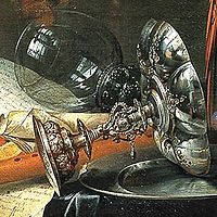 Jan Davidsz. de Heem, detail of silverware from A Richly Laid Table with Parrots, c. 1650